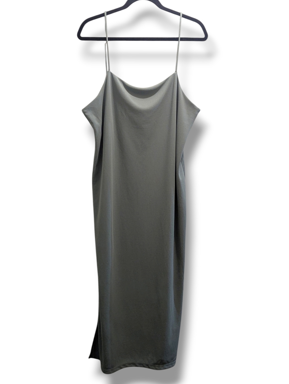 H&M Sage Green Slip Midi Dress Spaghetti Straps Side Slit- L